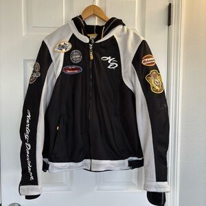 Harley Davidson Riding Jacket Black & White Mesh With ZipUp Hoodie Insert SZ XL